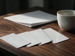 Blank credit cards resting on a desk