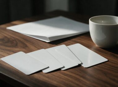 Blank credit cards resting on a desk