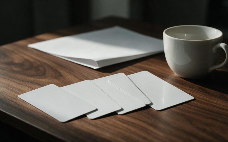 Blank credit cards resting on a desk