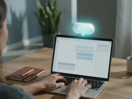 A person comparing chat apps on a laptop, how to choose an AI assistant