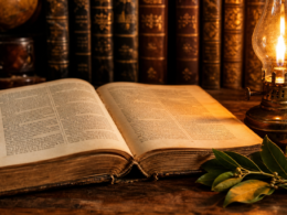 An ancient epic book and scroll offering a guide on how to read Homer