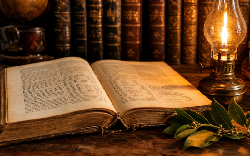An ancient epic book and scroll offering a guide on how to read Homer