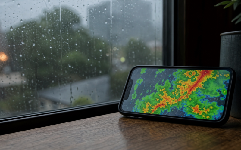 A colorful precipitation radar map showing how to read weather radar