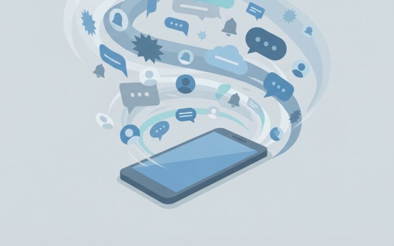 A phone flooded with notifications depicting the internet outrage cycle
