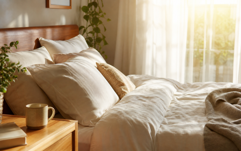 A calm sunrise breakfast scene showing morning routine ideas
