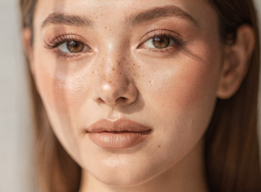 A person with a fresh natural makeup look and soft glowing skin