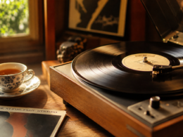 A vinyl record and headphones inviting listeners to rediscover an artists music