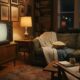 A cozy living room with a retro TV illustrating why we rewatch classic sitcoms