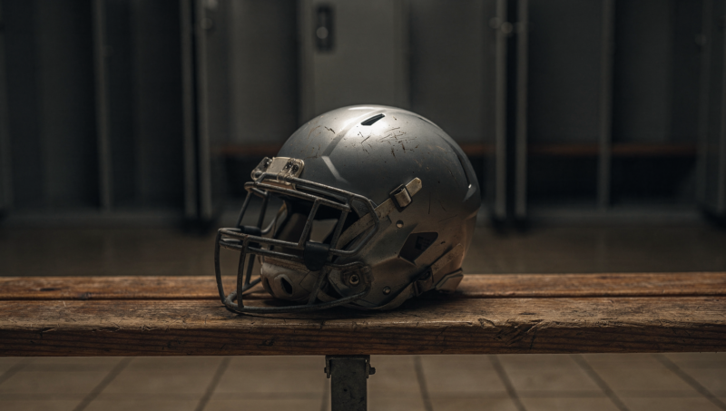 A lone football resting on a field at twilight, evoking a young quarterback at a career crossroads