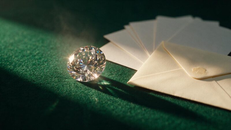 Big Brother 28 spoilers image showing a diamond on green felt beside a sealed envelope and blank voting cards