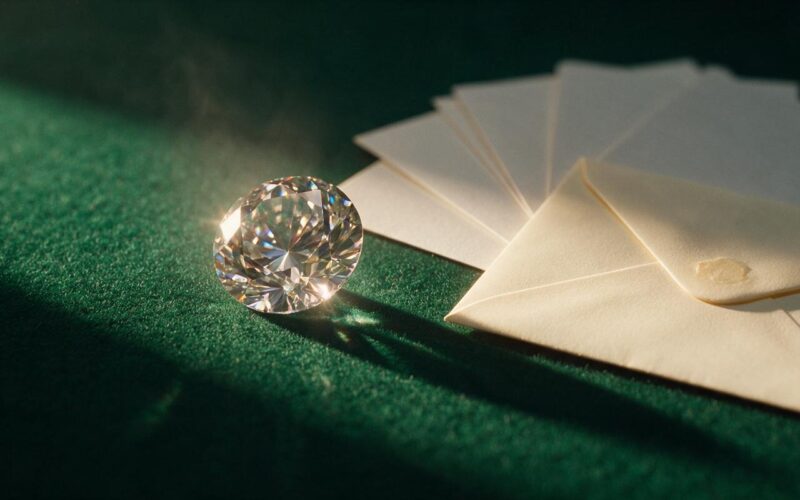 Big Brother 28 spoilers image showing a diamond on green felt beside a sealed envelope and blank voting cards