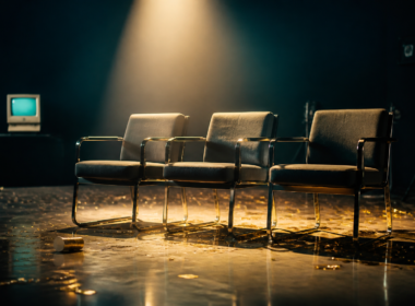 Big Brother 28 recap image showing three empty nomination chairs under a spotlight on a dark studio set
