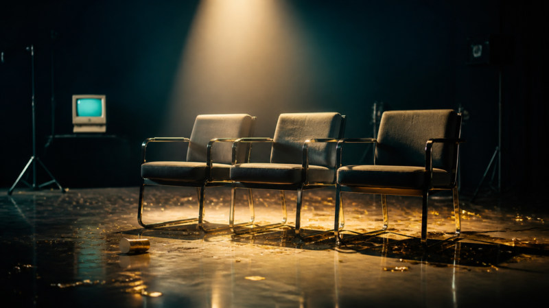 Big Brother 28 recap image showing three empty nomination chairs under a spotlight on a dark studio set