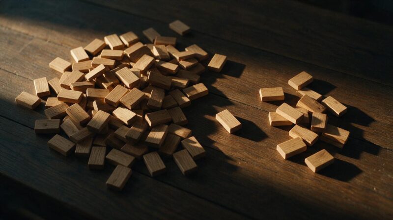 Big Brother 28 Week 6 spoilers illustrated by wooden voting markers sorted into two uneven piles on a dark table