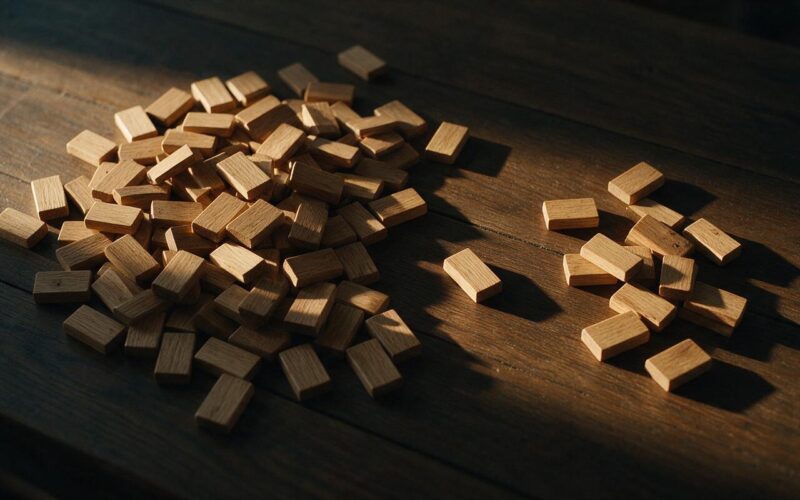 Big Brother 28 Week 6 spoilers illustrated by wooden voting markers sorted into two uneven piles on a dark table