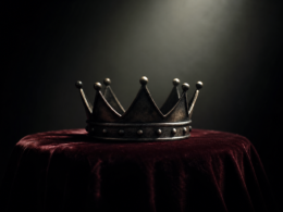 Big Brother 28 Week 6 HOH concept: a metal crown on dark velvet under a dramatic spotlight