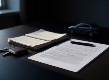 Car keys resting beside a folded insurance policy and renewal statement on a dark desk, illustrating rising car insurance premiums in 2026