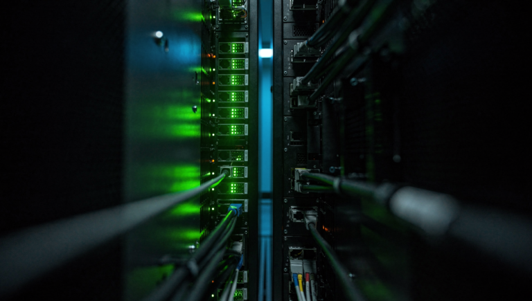 Cursor Origin launch during the GitHub outage shown as one lit server rack beside one that has gone dark