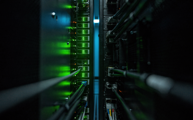 Cursor Origin launch during the GitHub outage shown as one lit server rack beside one that has gone dark