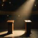 Darline Graham Taiwan debate represented by an empty opera house stage with two lecterns under a single spotlight