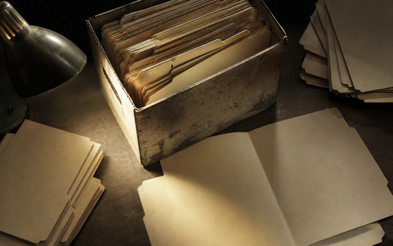 David Morens guilty plea illustrated by a government records box with one file folder lying open and empty