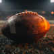 An empty football field under stadium lights, representing a team built to contend