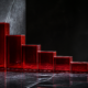 Nike stock decline shown as a descending row of red glass blocks on dark polished stone