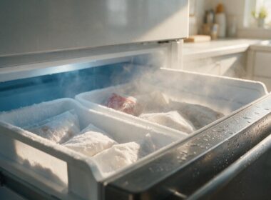 Northwest Naturals pet food recall shown as an open freezer drawer with frost covered packages