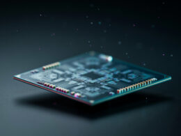 Nvidia H200 chips reaching China shown by a single bare silicon processor die on a dark reflective surface
