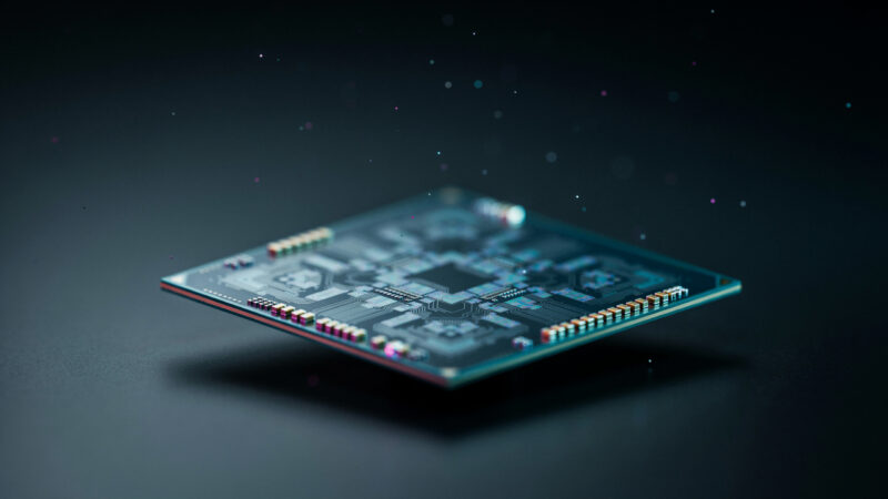 Nvidia H200 chips reaching China shown by a single bare silicon processor die on a dark reflective surface