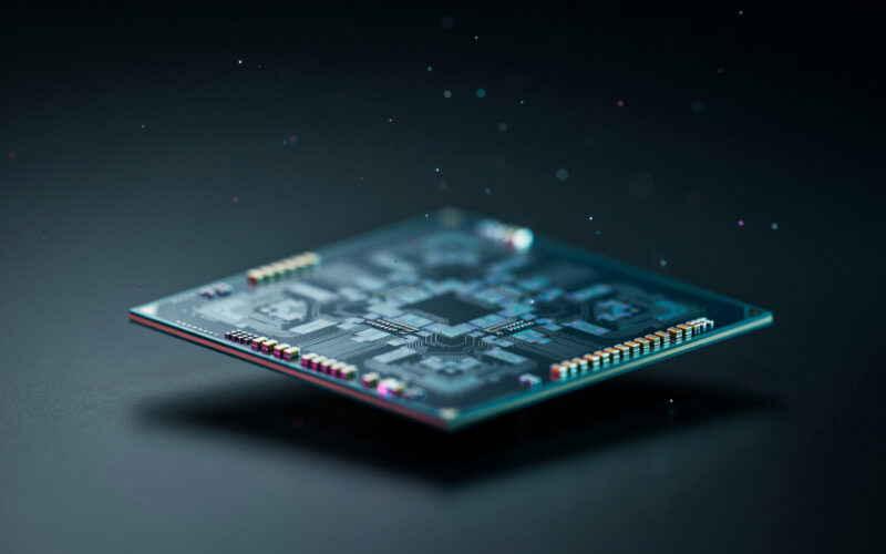 Nvidia H200 chips reaching China shown by a single bare silicon processor die on a dark reflective surface