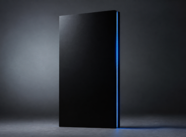 Ox Alpha AI model concept, featureless black monolith with light bleeding from a seam
