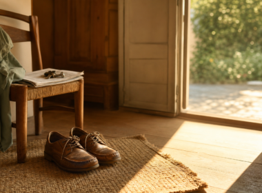 STAREE statin trial illustrated by walking shoes and a jacket beside a sunlit back door