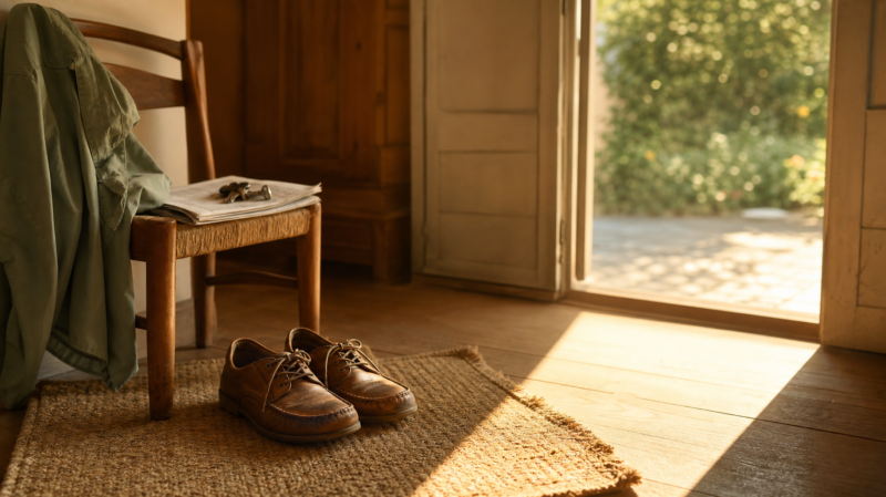 STAREE statin trial illustrated by walking shoes and a jacket beside a sunlit back door