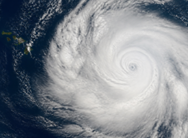 Tropical Depression Two C near Hawaii, spiral storm over the Pacific beside the islands