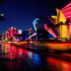 Tupac murder trial concept, 1996 Las Vegas boulevard at night in saturated neon